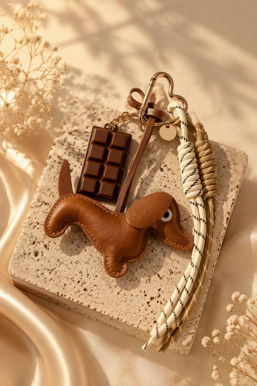 چارم بگ سگ چرم قهوه ای✨️
